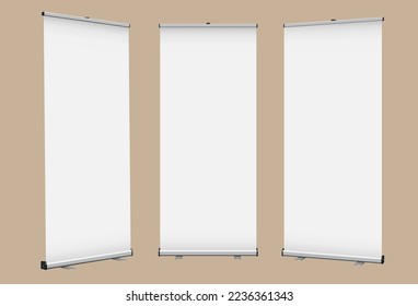 Roll Up banner vector mock-up with blank display. Design template pop up banner for promotional presentation, exhibition or corporate identity.