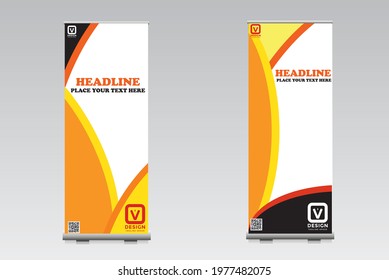 Roll up banner vector template design, modern x-banner and flag-banner advertising. editable vector illustration green environment design, yellow black red