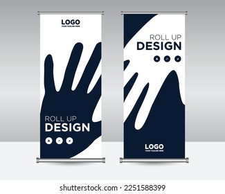 Roll-up Banner Vektordesign, Human Hand Vecttor, moderne x-Banner und Flaggen-Banner-Werbung. bearbeitete Vektorgrafik 