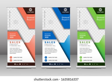 Roll up banner vertical design templates, modern designs for brochures, businesses, leaflets, infographics. x-banner ads and modern banners. vector illustration.