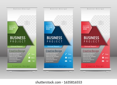 Roll up banner vertical design templates, modern designs for brochures, businesses, leaflets, infographics. x-banner ads and modern banners. vector illustration.