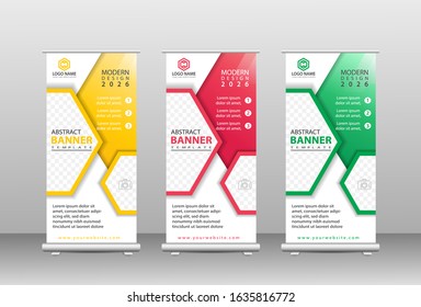 Roll up banner vertical design templates, modern designs for brochures, businesses, leaflets, infographics. x-banner ads and modern banners. vector illustration.