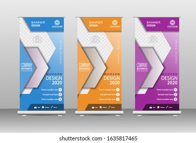 Roll up banner vertical design templates, modern designs for brochures, businesses, leaflets, infographics. x-banner ads and modern banners. vector illustration.