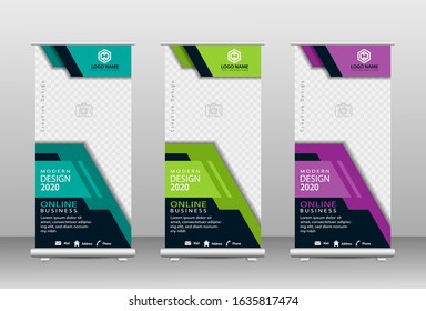 Roll up banner vertical design templates, modern designs for brochures, businesses, leaflets, infographics. x-banner ads and modern banners. vector illustration.