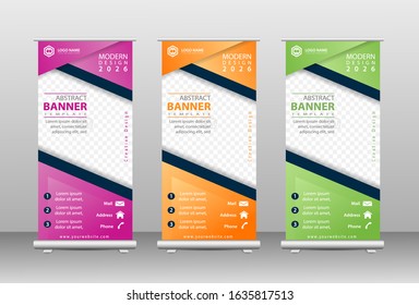 Roll up banner vertical design templates, modern designs for brochures, businesses, leaflets, infographics. x-banner ads and modern banners. vector illustration.