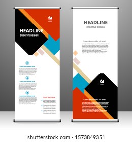 Roll up banner vertical. modern template design, for brochure, business, flyer, infographics. x-banner and flag-banner advertising. vector illustration