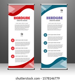 Roll up banner vertical. modern template design, for brochure, business, flyer, infographics. x-banner and flag-banner advertising. vector illustration