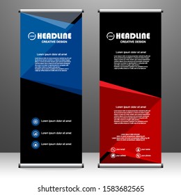 Roll up banner vertical. modern template design, for brochure, business, flyer, infographics. x-banner and flag-banner advertising. vector illustration