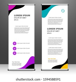 Roll up banner vertical. modern template design, for brochure, business, flyer, infographics. x-banner and flag-banner advertising. vector illustration
