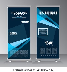 Roll up banner vertical. modern roll up template design, for brochure, business, flyer, event, exhibition, presentation, infographics. x-banner and flag-banner advertising. vector illustration