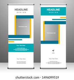 Roll up banner vertical template design, for brochure, business, flyer, infographics. modern x-banner and flag-banner advertising. vector illustration