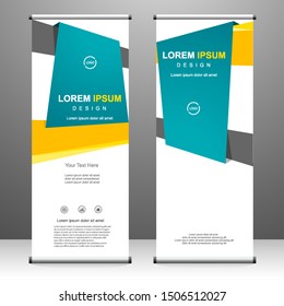 Roll up banner vertical template design, abstract geometric background. for brochure, business, flyer, infographics. modern x-banner and flag-banner advertising. vector illustration