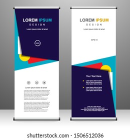 Roll up banner vertical template design, abstract geometric background. for brochure, business, flyer, infographics. modern x-banner and flag-banner advertising. vector illustration