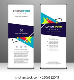 Roll up banner vertical template design, abstract geometric background. for brochure, business, flyer, infographics. modern x-banner and flag-banner advertising. vector illustration