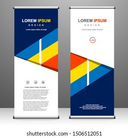 Roll up banner vertical template design, abstract geometric background. for brochure, business, flyer, infographics. modern x-banner and flag-banner advertising. vector illustration