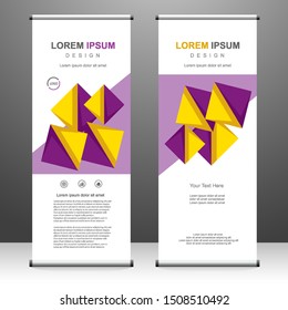 Roll up banner vertical template design, abstract geometric background. for brochure, business, flyer, infographics. modern x-banner and flag-banner advertising. vector illustration