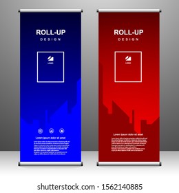Roll up banner vertical template design, for brochure, business, flyer, infographics. modern x-banner and flag-banner advertising. vector illustration