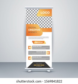 Roll up banner vertical template design, for brochure, business, flyer, infographics. modern x-banner and flag-banner advertising.orange color vector illustration