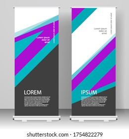 Roll up banner en diseño vertical de plantillas, para folletos, negocios, volante, infografías. publicidad moderna de x-banner y banner. ilustración vectorial