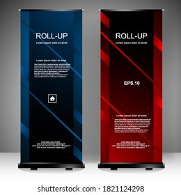 Roll up banner vertical template design, for brochure, business, flyer, infographics. modern x-banner and flag-banner advertising. vector illustration