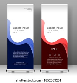 Roll up banner en diseño vertical de plantillas, para folletos, negocios, volante, infografías. moderna publicidad de x-banner y banner. ilustración vectorial