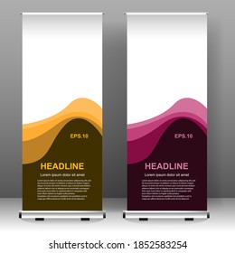 Roll up banner en diseño vertical de plantillas, para folletos, negocios, volante, infografías. moderna publicidad de x-banner y banner. ilustración vectorial