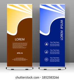 Roll up banner en diseño vertical de plantillas, para folletos, negocios, volante, infografías. moderna publicidad de x-banner y banner. ilustración vectorial