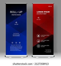 Roll up banner vertical template design, for brochure, business, flyer, infographics. modern x-banner and flag-banner advertising. vector illustration