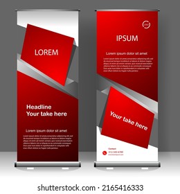 Roll up banner en diseño vertical de plantillas, para folletos, negocios, volante, infografías. moderna publicidad de x-banner y banner. ilustración vectorial