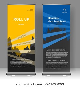 Roll up banner en diseño vertical de plantillas, para folletos, negocios, volante, infografías. moderna publicidad de x-banner y banner. ilustración vectorial