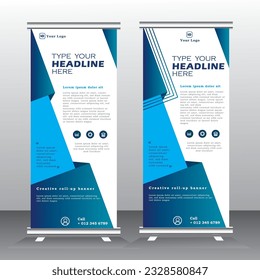 Roll up banner vertical template design, business, x-banner and standee banner advertising. vector illustration blue and white roll up banners