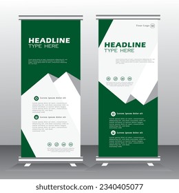 roll up banner vertical template design, for brochure, business, flyer, infographics. modern x-banner and flag-banner advertising. vector illustration pull up banner with green color, 