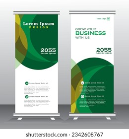 enrollar el diseño de plantillas verticales de banner, para folletos, negocios, volante, banner de stand. banner moderno x y banner estándar para publicidad. ilustración vectorial subir el banner con color amarillo verde
