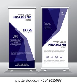 roll up banner vertical template design with purple and blue color, standee for business, flyer, infographics. stand banner, modern x-banner and flag-banner advertising. abstract vector illustration