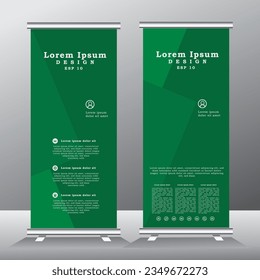 roll up banner vertical template design, for brochure, business, flyer, stand banner. modern x-banner and standee banner for advertising. vector illustration pull up banner with green color, 