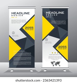 Roll up banner en diseño vertical de plantillas, para folletos, negocios, volante, infografías. moderna publicidad de x-banner y banner. ilustración vectorial