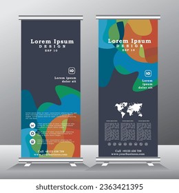 Roll up banner en diseño vertical de plantillas, para folletos, negocios, volante, infografías. moderna publicidad de x-banner y banner. ilustración vectorial