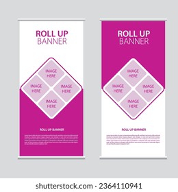 Roll up banner vertical template design business info graphics. modern x-banner and flag-banner advertising. vector 