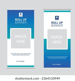 Roll up banner vertical template design business info graphics. modern x-banner and flag-banner advertising. vector 