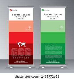 Roll up banner vertical template design, roll up banner design with space for image, vertical banner template, red and green, vector eps 10 