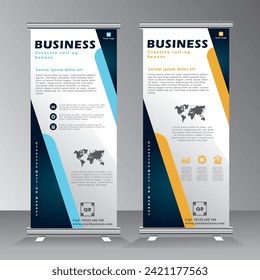 roll up banner vertical template design, for brochure, business, flyer, stand banner. modern x-banner and standee banner for advertising. vector illustration pull up banner with yellow and blue color