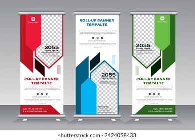 Roll up banner vertical template design, roll up banner with image space, pull up, x banner, business, flyer, infographics. modern x-banner and flag-banner advertising, roll up banner set,