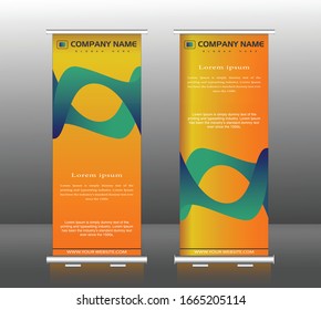Planta vertical banner con diseño ondulado, para folletos, negocios, volante, infografías. moderno anuncio de banner x y banderín. ilustración vectorial