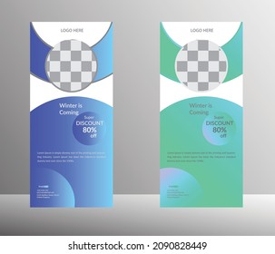 Roll up banner for winter sale stand of template vector , winter roll up banner print media and any marketing discount . 