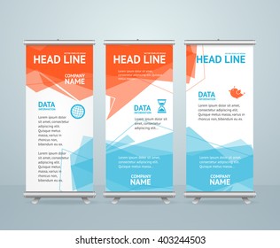 Roll Up Banners with Colorful Geometric background. Vector illustration