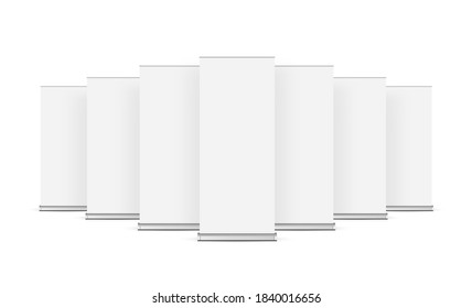 Redoblar banderas aisladas en fondo blanco. Encuentro para la presentación de su mercadeo, producto publicitario. Ilustración del vector