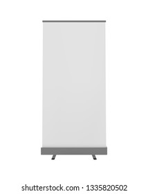 Roll up banners stand. Blank template mockup. Exhibition stand roll-up banners, isolated screens for you design.