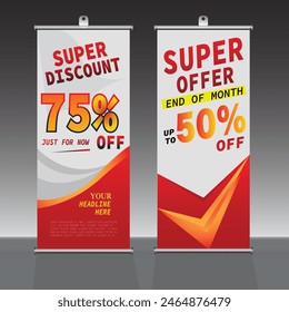 Roll up Banner, Sale Banner, Super Angebot Design Vorlage, vertikal, Corporate Hintergrund, Pull-up Design, Vektorgrafik, abstrakte geometrische Hintergrund, moderne X-Banner und Flag-Banner, Rechteckgröße.