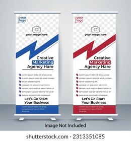 Banner de resumen, afiche de stand, diseño de volante, folleto,plantilla,Banner rojo y azul