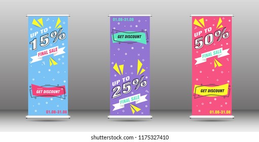 Roll up big sale banner brochure flyer banner design template, abstract background, pull up design, modern x-banner, rectangle size.